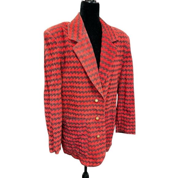 The Limited Women's 100% Leather Red Houndstooth Blazer Jacket Lined Size M - Picture 4 of 15